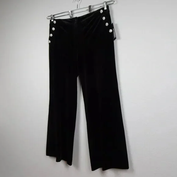 Karl Lagerfeld Velvet Pants Women's Size 12 Black Wide Leg Rhinestone Detail. - Picture 9 of 12